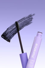 High Note mascara tube with black mascara swatch